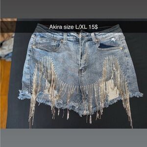 Denim Shorts with Fringe Detail